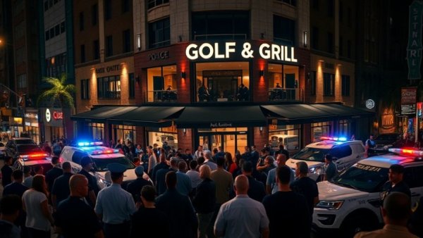 Tren de Aragua arrests San Antonio scene outside 'Golf Bar Grill' with police presence.