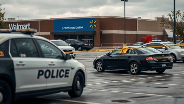 Dallas Walmart shooting news: Police scene at Walmart parking lot with police car.