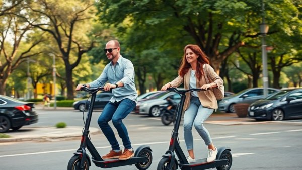 Houston scooter curfew: People riding scooters in an urban park.