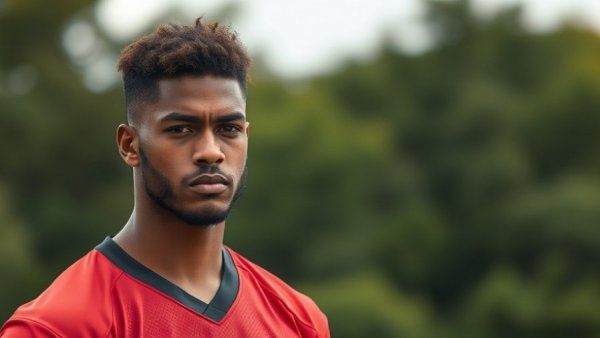 Josh Simmons in Chiefs jersey looking serious outdoors.