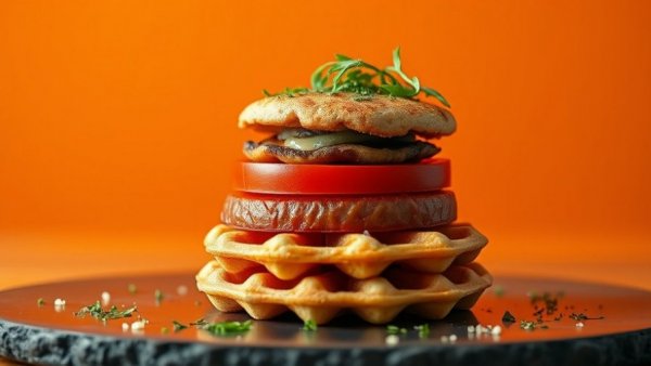 Artistic food stack showcasing meal sequencing for health.