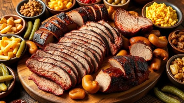 Terry Black's Barbecue New Braunfels opening with assorted meats and sides.