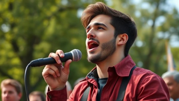 Young activist speaks at outdoor rally, Gen Z Progressive Politics.