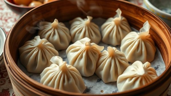 Steaming dim sum basket with dumplings in Plano restaurant.