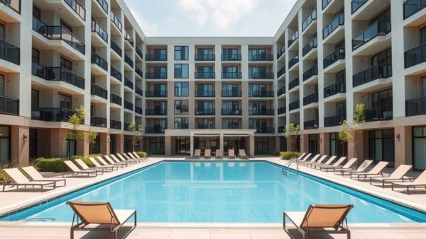 Modern apartment complex in Dallas showcasing economic development.