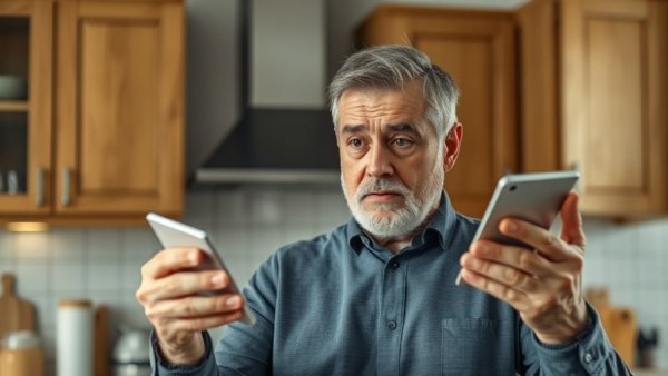 Middle-aged man in kitchen discussing mental wellness for seniors.