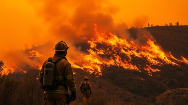 Firefighters watching Pacific Palisades wildfire scene