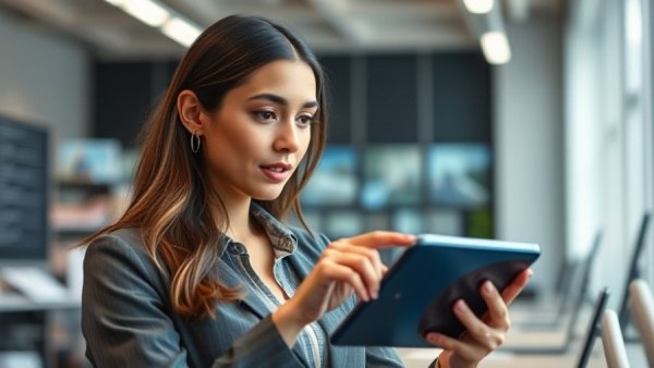 AI in Education: Woman engaging with technology in educational setting