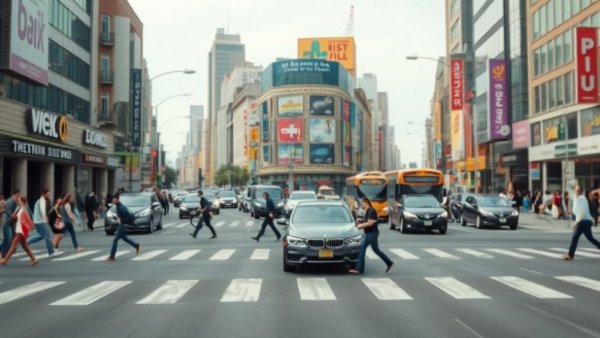 Urban street in Houston pedestrian death zone, busy road crossing.