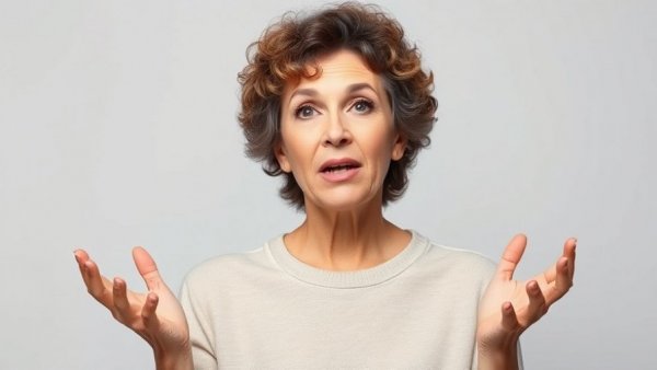 Middle-aged woman sharing mental health tips in a relaxed setting.