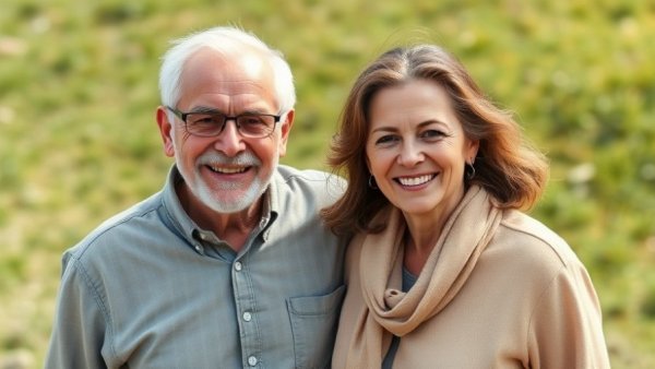 Middle-aged couple smiling outdoors, discussing prior authorization cancer treatment denials.