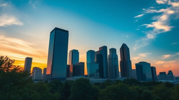 Texas elections 2025: Houston skyline at dusk, vibrant landscape.
