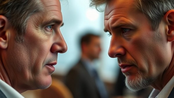 Close-up of two men discussing affordability in America, serious expressions.