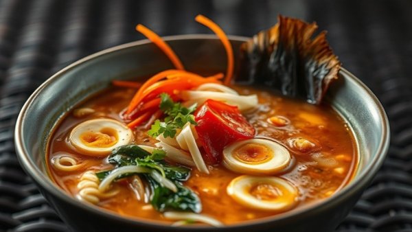 Vibrant ramen bowl with fresh vegetables in San Antonio dining.