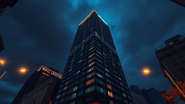 Night view of Dallas hospitality business hotel building.