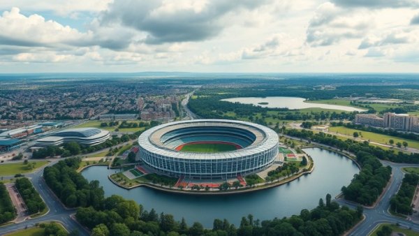 Aerial view showcasing Dallas investment opportunities with stadiums and parks.