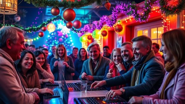 Festive Houston events calendar collage featuring animated holiday scenes.