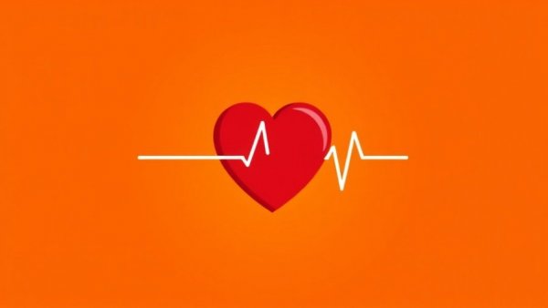 Red heart on ECG line symbolizes heart attack screening.
