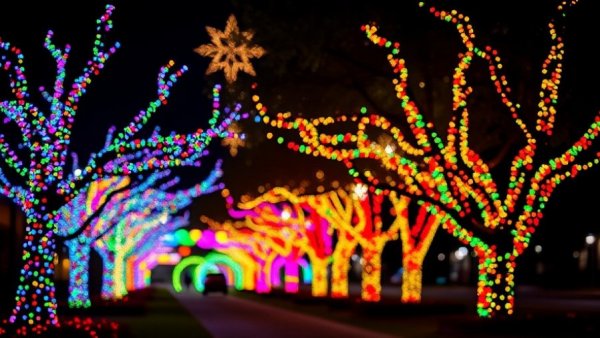 San Antonio Christmas light displays with colorful festive lights.