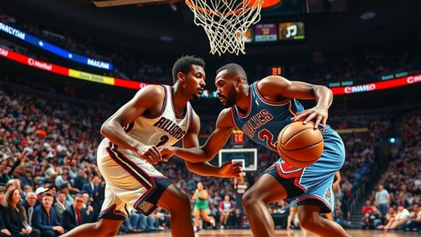 NBA Night Recap: Intense basketball match with players in action.