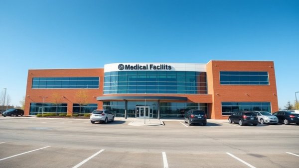 Exterior of modern medical center with empty parking lot, Fort Hood gynecologist allegations.