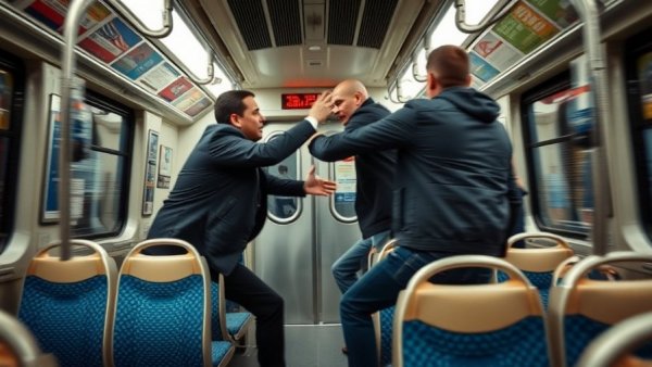 Chicago train fire attack scene with confrontation between passengers.