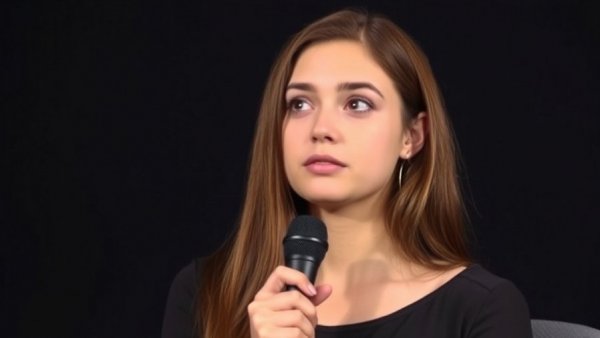 Tatiana Schlossberg with thoughtful expression holding microphone