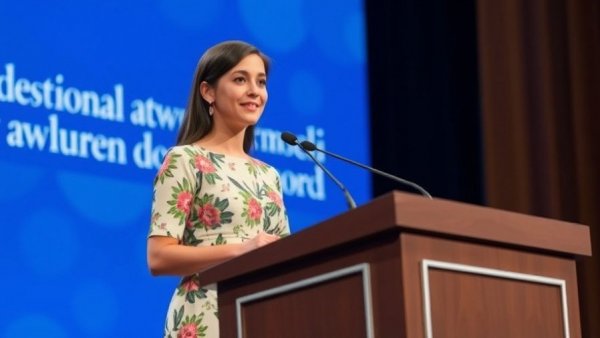 Tatiana Schlossberg speaking at an event, blue background.