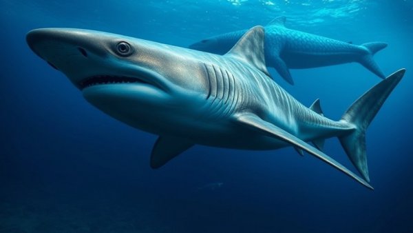 Massive shark species in ancient Australia swimming in deep ocean.