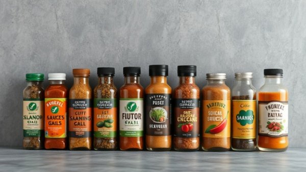 Aesthetic seasoning bottles neatly arranged for culinary health.