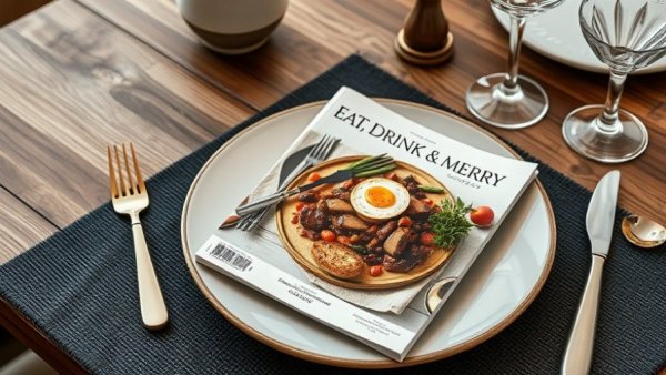 Elegant table setting with comfort food magazine, transforming dining.