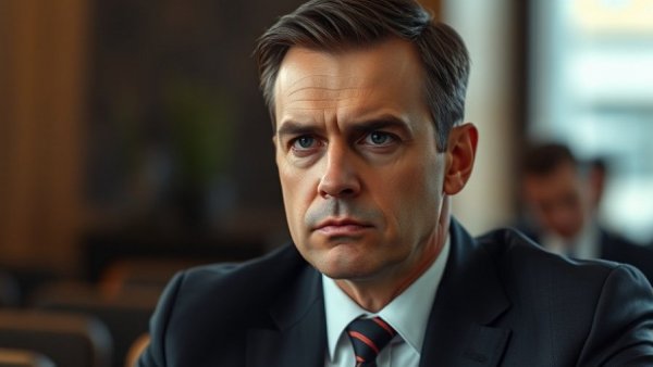 Man with serious expression in formal setting, Ukraine-Russia peace plan discussion.