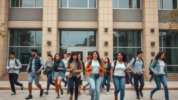 Students at Texas college campus, Texas news education focus.