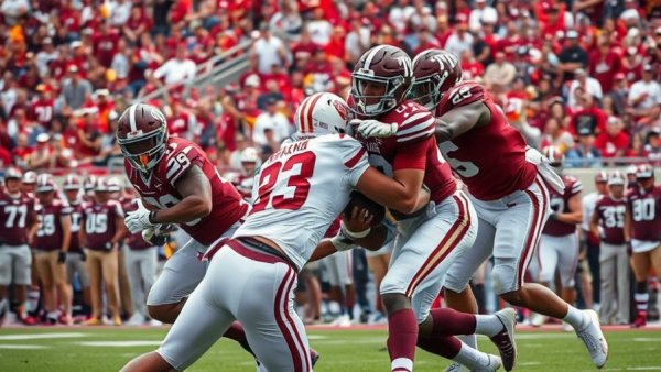 Texas A&M Aggies football players tackling opponent in game highlights.