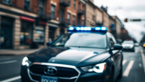 Blurry police car with blue lights in Austin traffic news.