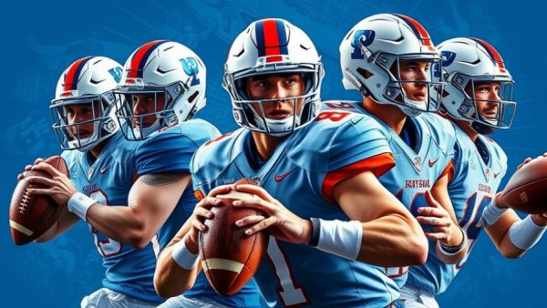 Dynamic collage of college football players in the playoff race, vibrant sports design.