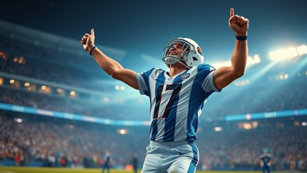 Dallas Cowboys player celebrating Week 11 highlights in vibrant blue and white.