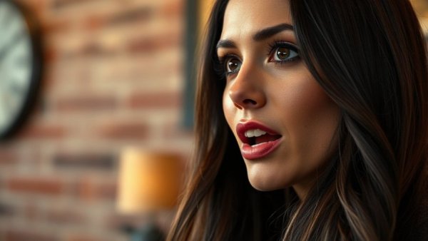 Close-up of a woman speaking passionately, Lea Michele Broadway comeback.