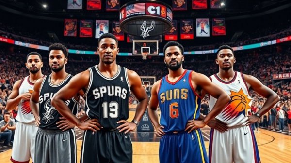 Spurs vs Suns Game Highlights: Players and team logos.