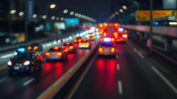 Nighttime San Antonio traffic news scene with blurred vehicle lights.
