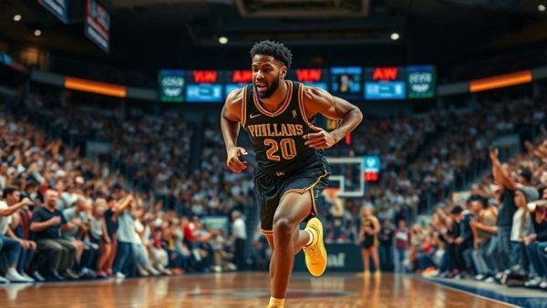 Energetic action of NBA player showcasing top play, vivid sports arena.