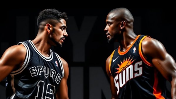 Spurs vs Suns NBA showdown poster featuring two basketball players.