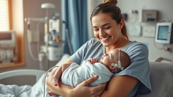 Mother with micro-preemie baby showing care advancements in hospital.