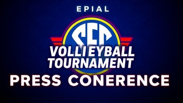 SEC Volleyball Tournament press conference graphic.
