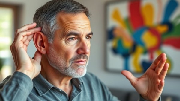 Demonstrating ear exercise for relaxation, how to improve sleep in elderly.