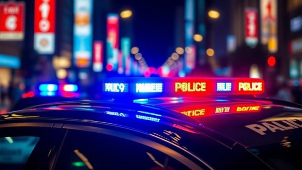 San Antonio police lights flash dramatically at night.