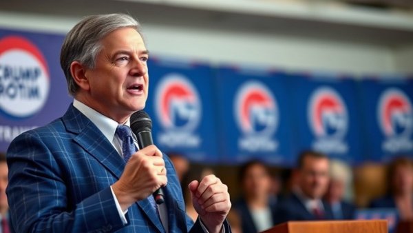 Middle-aged man speaking at a Texas politics event, holding a microphone.
