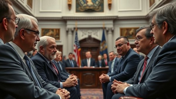 National political news meeting in a government office.