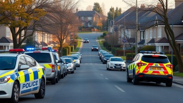 Police vehicles in a suburban street related to suspicious death in Visalia.
