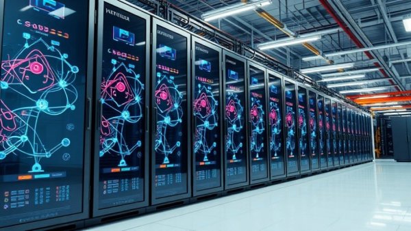 A.I. platform for scientific research in a high-tech server room.
